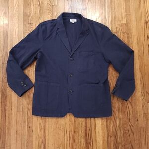 Wallace & Barnes Navy Chore Coat Casual Blazer Size 44R Linen Cotton Blend